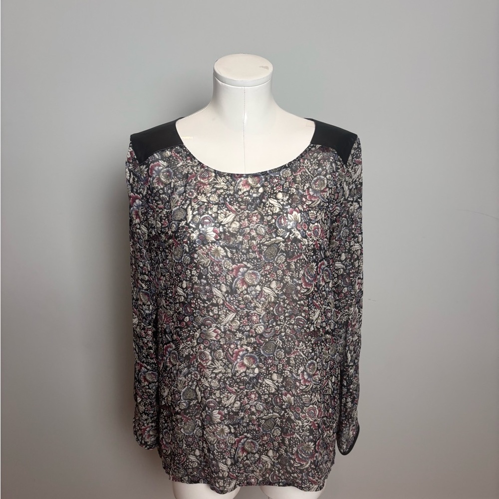 Club monaco silk Floral Black Women's Top